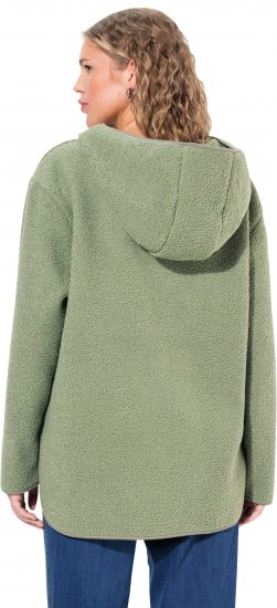 Ulla Popken Teddy Plush Long Sleeve Hoodie Sage Green - Hættetrøjer og sweatshirts - Bløde sweatshirts, hoodies & strik
