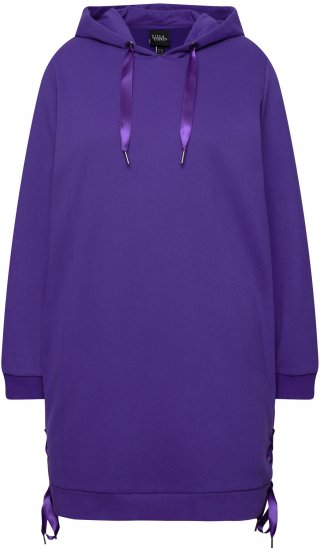 Ulla Popken Longline Lace Up Hoodie Purple - Hættetrøjer og sweatshirts - Bløde sweatshirts, hoodies & strik