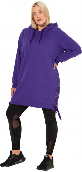 Ulla Popken Longline Lace Up Hoodie Purple - Hættetrøjer og sweatshirts - Bløde sweatshirts, hoodies & strik