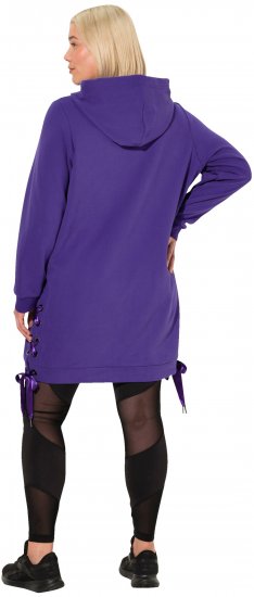 Ulla Popken Longline Lace Up Hoodie Purple - Hættetrøjer og sweatshirts - Bløde sweatshirts, hoodies & strik