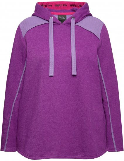 Ulla Popken Waffle Pique Contrast Color Hoodie Dark Purple - Hættetrøjer og sweatshirts - 