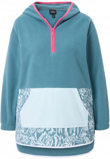 Ulla Popken Floral Detail Fleece Hoodie Ice Green - Hættetrøjer og sweatshirts - 