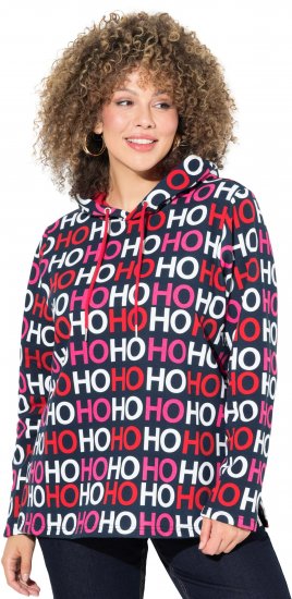 Ulla Popken Ho Ho Ho Lettering Hooded Sweatshirt Navy - Hættetrøjer og sweatshirts - Bløde sweatshirts, hoodies & strik