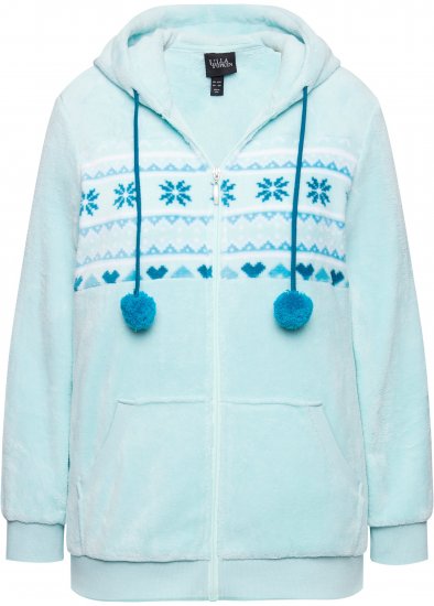 Ulla Popken Plush Alpine Striped Motif Loungewear Hoodie Baby Blue - Hættetrøjer og sweatshirts - Bløde sweatshirts, hoodies & strik
