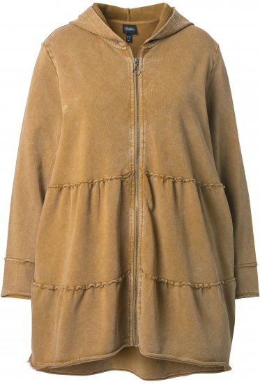 Ulla Popken Tiered Flounce Panel Zip Up Hoodie Mocha Brown - Hættetrøjer og sweatshirts - Bløde sweatshirts, hoodies & strik