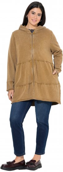 Ulla Popken Tiered Flounce Panel Zip Up Hoodie Mocha Brown - Hættetrøjer og sweatshirts - Bløde sweatshirts, hoodies & strik