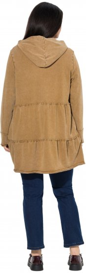 Ulla Popken Tiered Flounce Panel Zip Up Hoodie Mocha Brown - Hættetrøjer og sweatshirts - Bløde sweatshirts, hoodies & strik