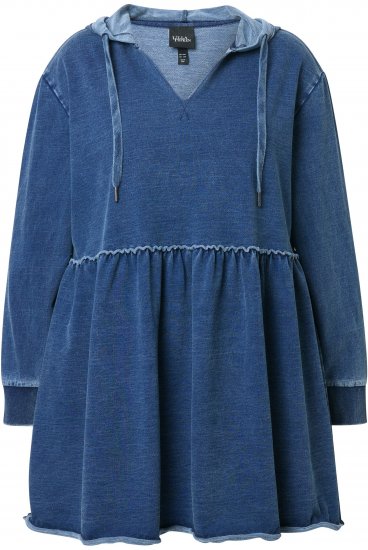 Ulla Popken Indigo Dyed Flounce Panel Hoodie Blue - Hættetrøjer og sweatshirts - 