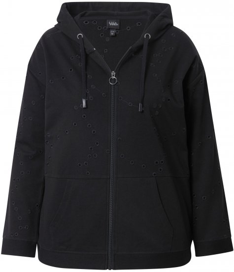 Ulla Popken Eyelet Embroidered Zip-Up Hoodie Black - Hættetrøjer og sweatshirts - Bløde sweatshirts, hoodies & strik