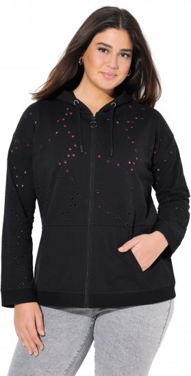 Ulla Popken Eyelet Embroidered Zip-Up Hoodie Black - Hættetrøjer og sweatshirts - Bløde sweatshirts, hoodies & strik