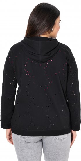 Ulla Popken Eyelet Embroidered Zip-Up Hoodie Black - Hættetrøjer og sweatshirts - Bløde sweatshirts, hoodies & strik