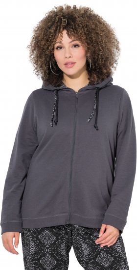 Ulla Popken Snake Detail Zip-Up Hoodie Graphite Grey - Hættetrøjer og sweatshirts - Bløde sweatshirts, hoodies & strik