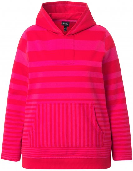 Ulla Popken Oversized Striped Long Sleeve Hoodie Lychee - Hættetrøjer og sweatshirts - Bløde sweatshirts, hoodies & strik
