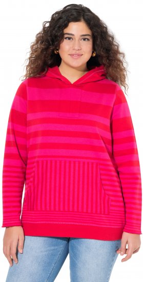 Ulla Popken Oversized Striped Long Sleeve Hoodie Lychee - Hættetrøjer og sweatshirts - Bløde sweatshirts, hoodies & strik