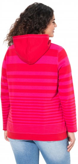 Ulla Popken Oversized Striped Long Sleeve Hoodie Lychee - Hættetrøjer og sweatshirts - Bløde sweatshirts, hoodies & strik
