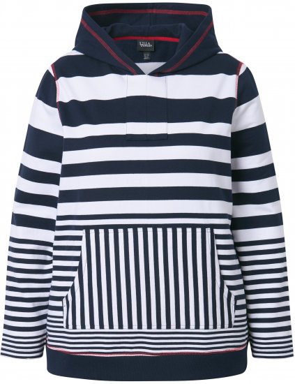 Ulla Popken Oversized Striped Long Sleeve Hoodie Ink Blue - Hættetrøjer og sweatshirts - Bløde sweatshirts, hoodies & strik