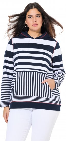 Ulla Popken Oversized Striped Long Sleeve Hoodie Ink Blue - Hættetrøjer og sweatshirts - Bløde sweatshirts, hoodies & strik