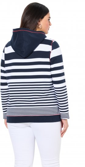 Ulla Popken Oversized Striped Long Sleeve Hoodie Ink Blue - Hættetrøjer og sweatshirts - Bløde sweatshirts, hoodies & strik