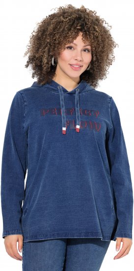 Ulla Popken Perfect Flow Embroidered Hoodie Indigo Denim - Hættetrøjer og sweatshirts - 