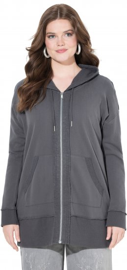 Ulla Popken Decorative Seam Zip-Up Hoodie Graphite Grey - Hættetrøjer og sweatshirts - Bløde sweatshirts, hoodies & strik