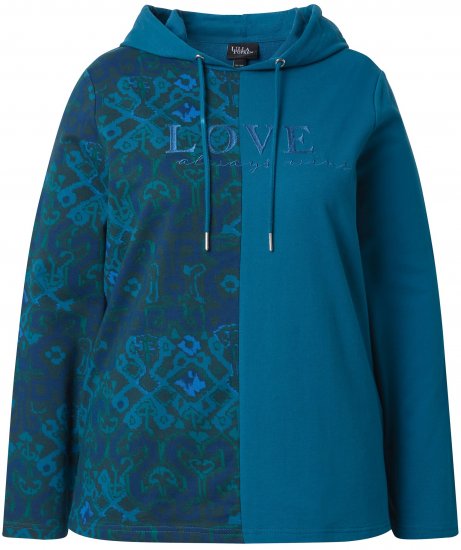 Ulla Popken Split Print LOVE Hoodie Teal - Hættetrøjer og sweatshirts - Bløde sweatshirts, hoodies & strik