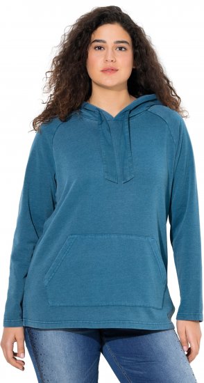 Ulla Popken Rhinestone Drawstring Moon Wash Hoodie Teal - Hættetrøjer og sweatshirts - 
