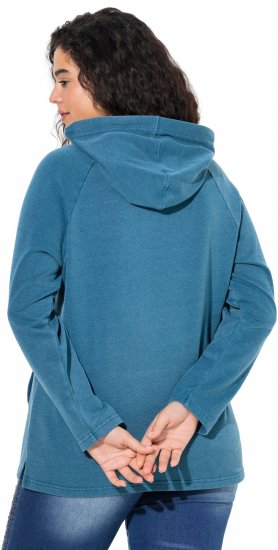 Ulla Popken Rhinestone Drawstring Moon Wash Hoodie Teal - Hættetrøjer og sweatshirts - 
