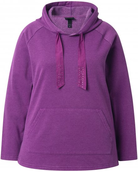 Ulla Popken Rhinestone Drawstring Moon Wash Hoodie Light Plum - Hættetrøjer og sweatshirts - 