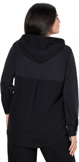 Ulla Popken Mixed Texture Button Down Hoodie Black - Hættetrøjer og sweatshirts - Bløde sweatshirts, hoodies & strik