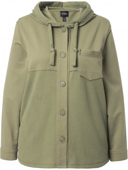 Ulla Popken Mixed Texture Button Down Hoodie Pond Green - Hættetrøjer og sweatshirts - 