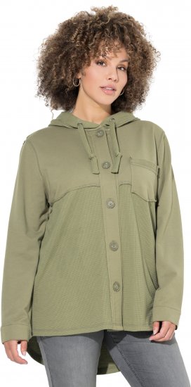 Ulla Popken Mixed Texture Button Down Hoodie Pond Green - Hættetrøjer og sweatshirts - 