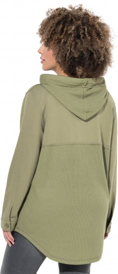Ulla Popken Mixed Texture Button Down Hoodie Pond Green - Hættetrøjer og sweatshirts - 