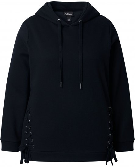 Ulla Popken Decorative Lace-Up Hoodie Black - Hættetrøjer og sweatshirts - 