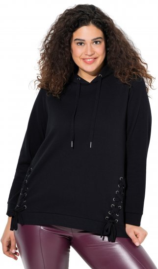 Ulla Popken Decorative Lace-Up Hoodie Black - Hættetrøjer og sweatshirts - 