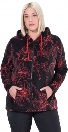 Ulla Popken Fleece Flower Print Zip-Up Hoodie Black - Hættetrøjer og sweatshirts - Bløde sweatshirts, hoodies & strik