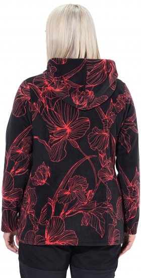 Ulla Popken Fleece Flower Print Zip-Up Hoodie Black - Hættetrøjer og sweatshirts - Bløde sweatshirts, hoodies & strik
