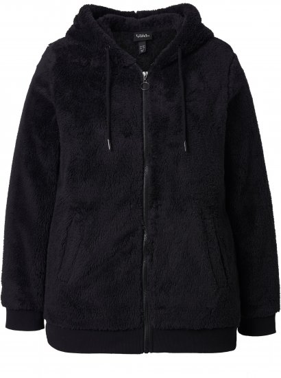 Ulla Popken Teddy Fleece Zip-Up Hoodie Black - Hættetrøjer og sweatshirts - 
