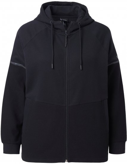 Ulla Popken Mix Fabric Reflective Trim Zip Hoodie Black - Hættetrøjer og sweatshirts - 