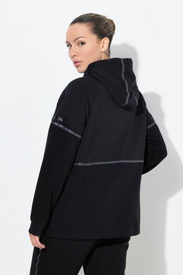 Ulla Popken Mix Fabric Reflective Trim Zip Hoodie Black - Hættetrøjer og sweatshirts - Bløde sweatshirts, hoodies & strik