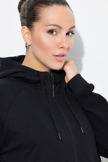 Ulla Popken Mix Fabric Reflective Trim Zip Hoodie Black - Hættetrøjer og sweatshirts - Bløde sweatshirts, hoodies & strik