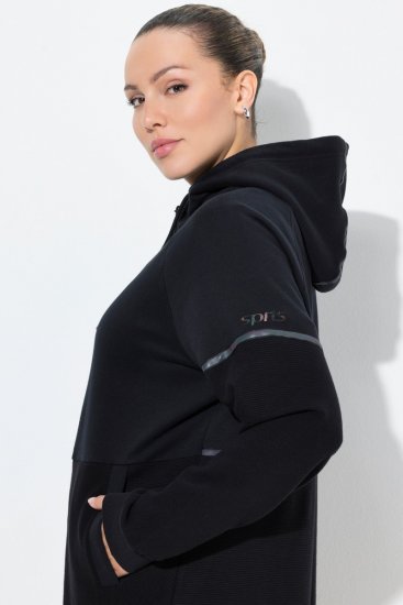 Ulla Popken Mix Fabric Reflective Trim Zip Hoodie Black - Hættetrøjer og sweatshirts - Bløde sweatshirts, hoodies & strik