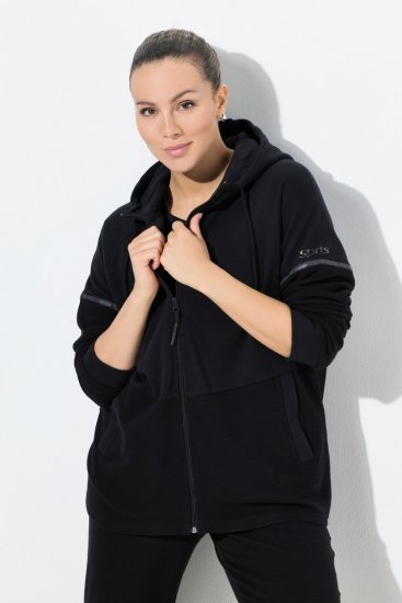 Ulla Popken Mix Fabric Reflective Trim Zip Hoodie Black - Hættetrøjer og sweatshirts - Bløde sweatshirts, hoodies & strik