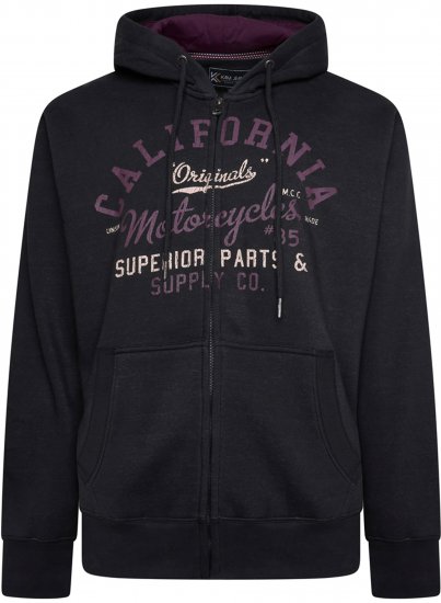 Kam Jeans 7085 California Zip Thru Hoodie Black - Trøjer og hættetrøjer - Trøjer og Hættetrøjer i store størrelser - 2XL-14XL