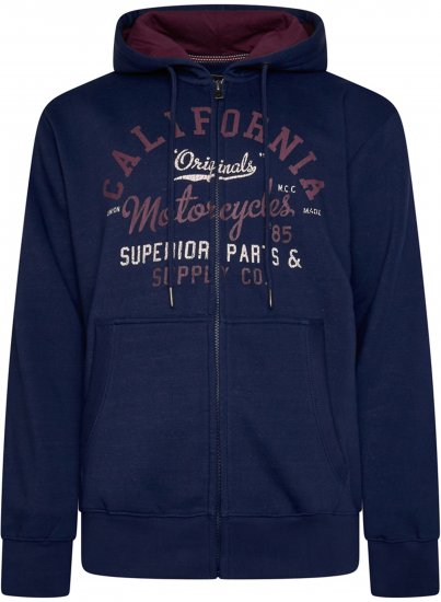 Kam Jeans 7085 Californai Zip Thru Hoodie Navy - Trøjer og hættetrøjer - Trøjer og Hættetrøjer i store størrelser - 2XL-14XL