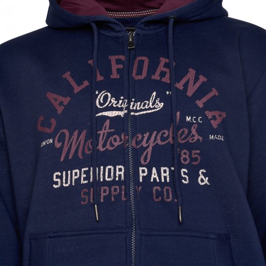 Kam Jeans 7085 Californai Zip Thru Hoodie Navy - Trøjer og hættetrøjer - Trøjer og Hættetrøjer i store størrelser - 2XL-14XL
