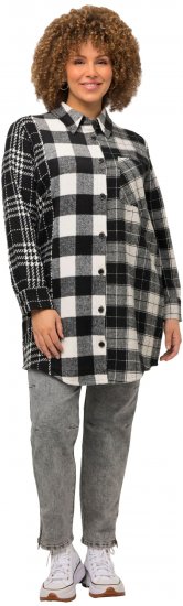 Ulla Popken Mixed Plaid Long Sleeve Button Down Shacket Black - Jakker - 