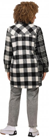 Ulla Popken Mixed Plaid Long Sleeve Button Down Shacket Black - Jakker - 
