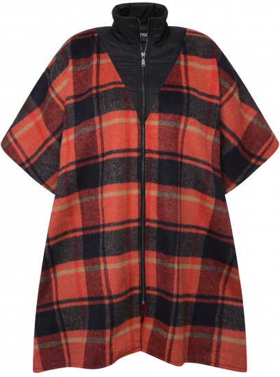 Ulla Popken Oversized Plaid Wing Collar Poncho Red Orange - Jakker - 
