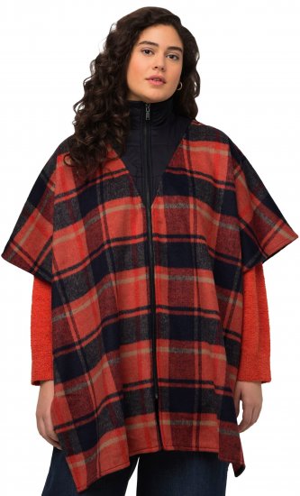 Ulla Popken Oversized Plaid Wing Collar Poncho Red Orange - Jakker - 