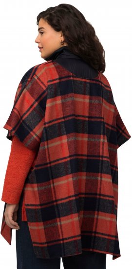 Ulla Popken Oversized Plaid Wing Collar Poncho Red Orange - Jakker - 